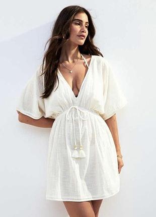 Хлопковая пляжная туника с завязками на талии и кружевной спиной new look p.m