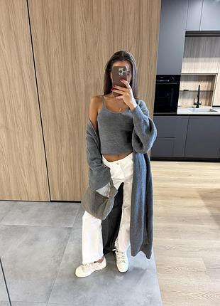 Трендовый вязаный кардиган макси хит хлопок