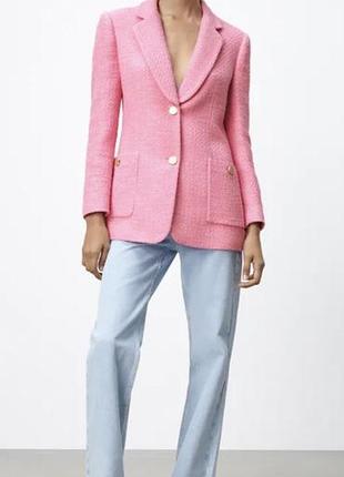 Оригінальний тівідовий фактурний блейзер zara candy pink