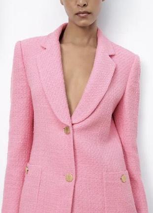 Оригінальний тівідовий фактурний блейзер zara candy pink