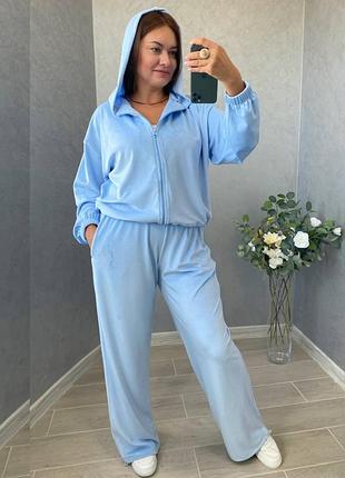 Якісний блакитний велюровий спортивний костюм