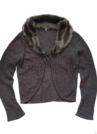 Коричневый кардиган с мериносом и мехом street one ажурная кофта с меховым воротником кардиган на завязках fairy grunge whimsigoth y2k l m 40 38