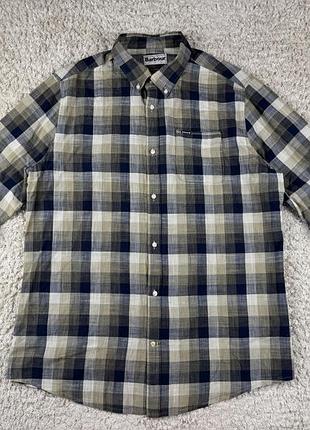 Чоловіча брендова котонова сорочка barbour tailored fit в клітинку повсякденна в мілітарі стилі