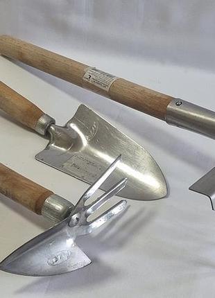 Набір садового інструменту з нержавійки 3 шт лопатка граблі розпушувач
