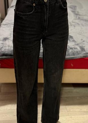 Джинсы женские zara графитовые широкие трубы с высокой посадкой