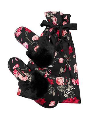 Тапочки (капці) victoria s secret signature satin slippers з квітковим принтом