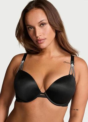 Бюстгальтер с пуш-ап со стразами victoria's secret very sexy starstruck shine strap push-up черный
