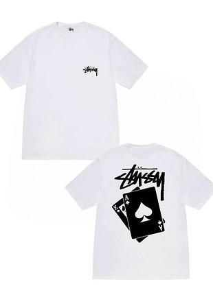 Чоловіча футболка stussy with playing card унісекс біла стуссі з картами