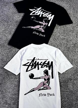 Мужские футболки stussy girl logo унисекс черная белая стусси тишка