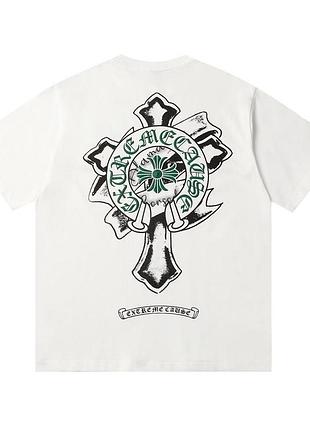 Футболка chrome hearts logo унисекс хром хартс с крестами новинка белая