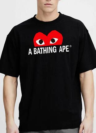 Футболка comme des garcons play logo унисекс черный плей с сердцем