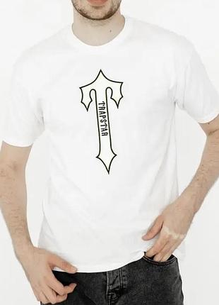 Мужская футболка trapstar cross белая унисекс трепстар
