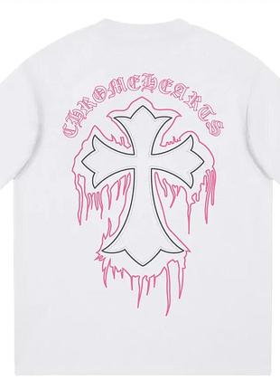 Футболка chrome hearts logo унисекс хром хартс с крестами белая