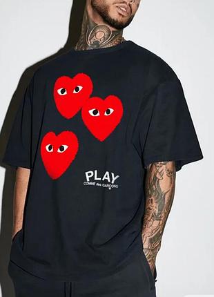 Футболка comme des garcons play logo унисекс черная плей с сердцем
