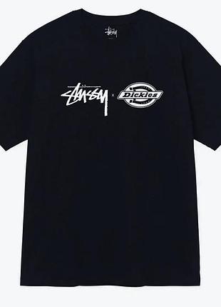 Мужская футболка stussy dickies коллаборация стусси и дикис черная