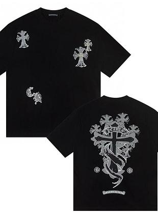 Футболка chrome hearts logo унисекс хром хартс с крестами новинка черная