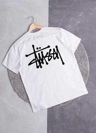 Мужская футболка stussy logo белая унисекс стусси