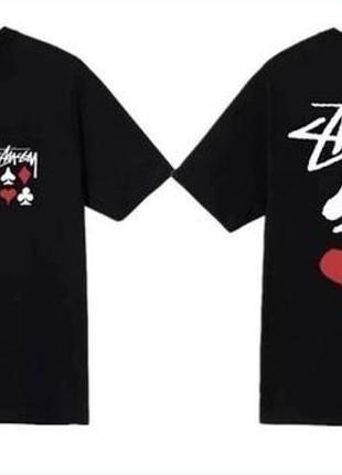 Чоловіча футболка stussy playing card чорна унісекс стуссі з картами