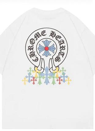 Футболка chrome hearts logo унісекс хром хартс з хрестами біла