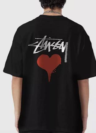 Мужские футболки stussy logo стусси черные унисекс тишка