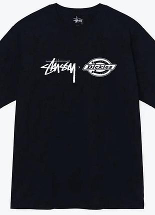 Мужская футболка stussy x dickies черная унисекс стусси коллаборация с дикес