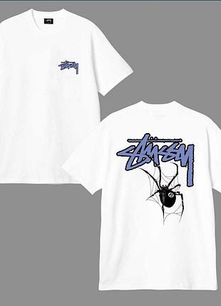 Мужская футболка stussy spider унисекс стусси с пауком 8 ball белая