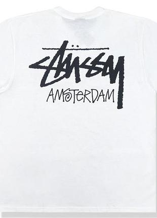 Мужская футболка stussy amsterdam белая унисекс стусси тишка