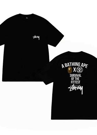 Мужская футболка bape x stussy бейп бейп стассі стуссі футболки унісекс