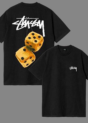 Мужская футболка stussy fuzzy dice черная унисекс с кубиками стусси
