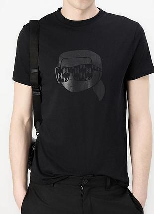 Мужская футболка karl lagerfeld logo черная унисекс кард лагерфельд