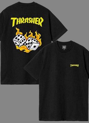 Чоловіча футболка thrasher dice чорна унісекс-трешер із вогнем і кубиками