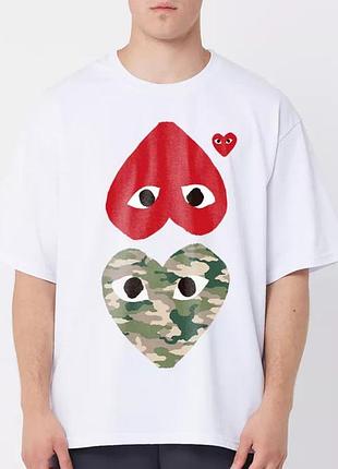 Футболка comme des garcons play logo белая унисекс плей с сердцем
