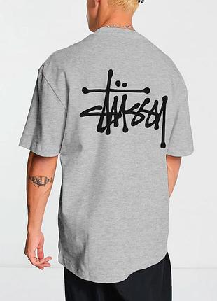 Мужская футболка stussy logo серая унисекс стусси