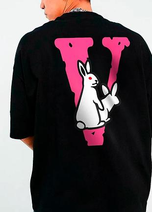 Чоловіча футболка vlone love rabbits logo унісекс v лон чорна