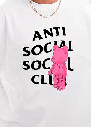 Мужская футболка anti social social club x bearbricks assc унисекс белая