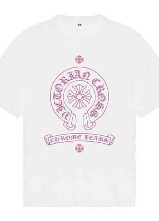 Футболка chrome hearts logo унисекс хром хартс с крестами белая