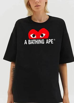 Футболка comme des garcons play logo черная унисекс плей с сердцем