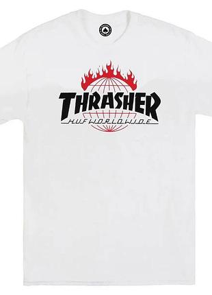 Мужская футболка thrasher x huf белая унісекс трешер трешер хаф