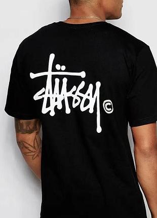 Чоловіча футболка stussy logo чорна унісекс стусі