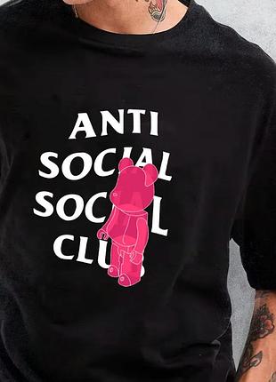 Мужская футболка anti social social club x bearbricks assc унисекс черная