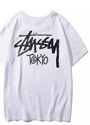 Мужская футболка белая stussy tokyo logo унисекс стусси токио