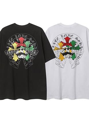 Футболка chrome hearts logo унисекс хром хартс с крестами черная белая