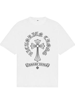 Футболка chrome hearts logo унисекс хром хартс с крестами белая