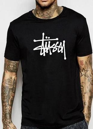 Чоловіча футболка stussy logo чорна унісекс стуссі