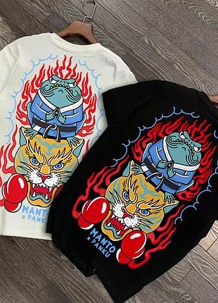 Мужская футболка manto x panku logo белая черная унисекс boxing mma