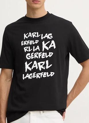 Мужская футболка karl lagerfeld logo черная унисекс карл лагерфильд