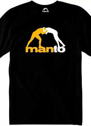 Чоловіча футболка manto logo чорна з борцями манто для спорту
