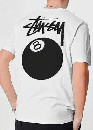 Мужская футболка stussy 8 ball logo белая унисекс стусси с шаром