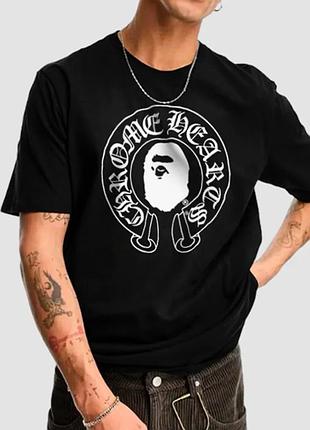 Мужская футболка chrome hearts черная унисекс хром хартс бейп