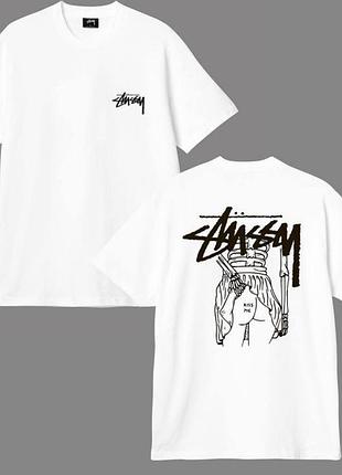 Мужская футболка stussy girl logo белая унисекс стусси стаси